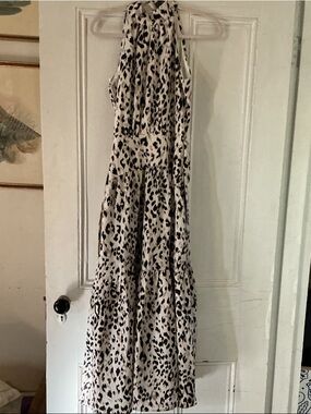 Petal Roz Leopard Print Halter Maxi Dress in Black and White